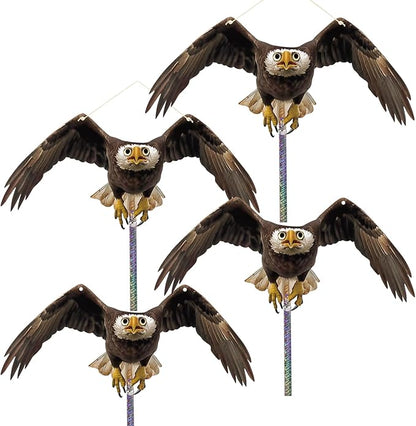 4PCS Hanging Fake Hawk to Keep Pigeon Away from Porch Flat Plastic Hawk to Scare Woodpecker Away from Tree with Reflective Tape Garden Owls to Scare Pigeon Squirrel for Patio Yard Fake Hawks Decor