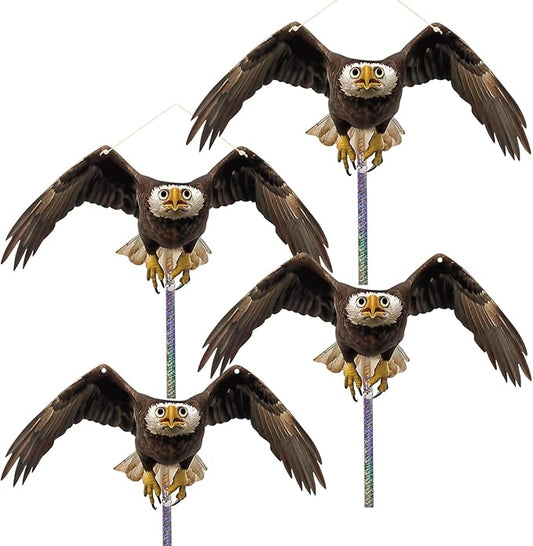 4PCS Hanging Fake Hawk to Keep Pigeon Away from Porch Flat Plastic Hawk to Scare Woodpecker Away from Tree with Reflective Tape Garden Owls to Scare Pigeon Squirrel for Patio Yard Fake Hawks Decor