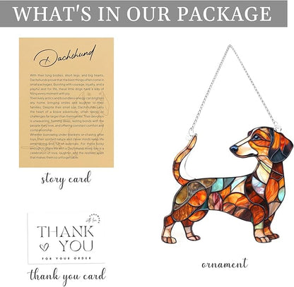 Colorful Dogs Acrylic Suncatcher Ornament for Window Decor, Acrylic Suncatcher Window Hanging Decor, Dog Lovers Gifts for Women, Dogs Christmas Ornaments for Tree Hanging (Dachshund Mable)