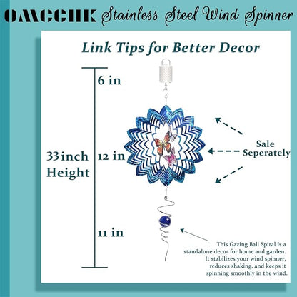 Wind Spinners Butterfly Hanging Outdoor, 12In Stainless Steel Spinfinity Wind Spinner, Blue Wind Chimes for Outside, 3D Kinetic Sculpture Suncatcher, Metal Yard Ornaments, Butterfly Garden Spinners