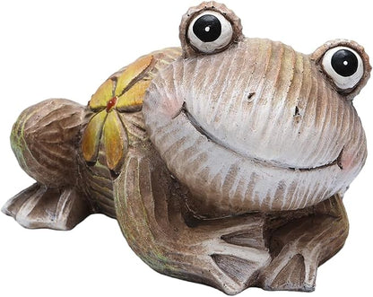 Artpaul Frog Statue for Garden Decor - Smiling Frog Sculpture with Yellow Flower Accents, Handcrafted Outdoor Cute Frog Gift & Lawn Decor