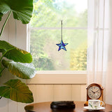 Blue Star Decoration Stained Glass Window Hanging,Glass Star Suncatcher for Living Room Bedroom Bathroom Kitchen, Birthday Gift for Boy Men Party