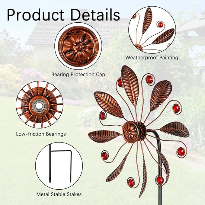 DREAMSOUL 10.6 Inch Small Wind Spinners Outdoor, Single Blade Wind Spinner Metal Pinwheels for Garden Lawn Decor