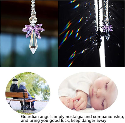 Rainbow Guardian Angel Crystal Suncatcher as Home/Car Decoration & Porch Decor & Hangings Crystal Glass Ornament for Mom (Purple)