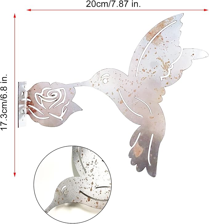 Rusty Metal Hummingbird, Metal Birds Yard Decor Metal Yard Art Garden Ornaments Rustic Outdoor Patio Yard Decor Garden Gift for Fence Toppers Backyard