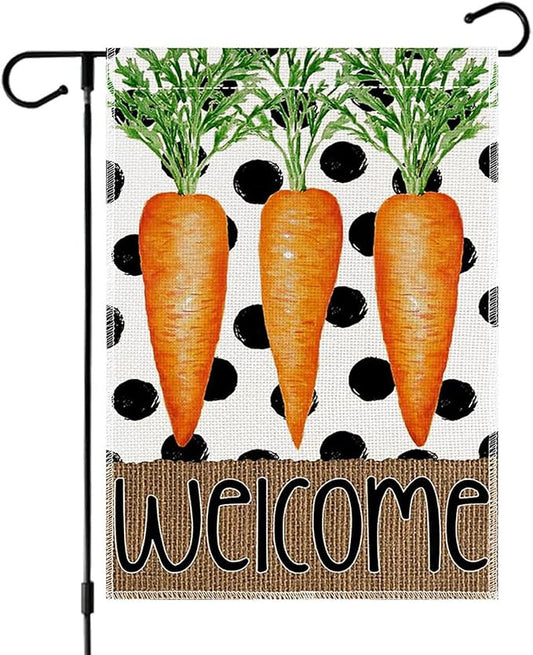1Pcs Easter Garden Flag 12x18 Inch, Double Sided Weatherproof Garden Flag for Outside, Cute Carrot Yard Banner, Welcome Garden Flag, Spring Lawn Sign, Easter Garden Flags for Outdoor Decor