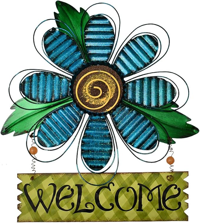 Welcome Sign for Front Door Decor Hanging Sign, Metal Flower Welcome Door Sign Wall Art Decor Hanging for Indoor Outdoor Patio Garden Yard Sign Porch Decoration 15.75X12.75In (C)