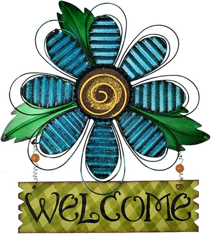 Welcome Sign for Front Door Decor Hanging Sign, Metal Flower Welcome Door Sign Wall Art Decor Hanging for Indoor Outdoor Patio Garden Yard Sign Porch Decoration 15.75X12.75In (C)