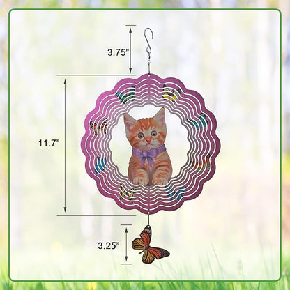 Metal Cat Wind Spinner,Metal Wind Spinners for Outdoor,3D Double Sided Hanging Decor for Indoor,Outdoor,Unique Gifts for Women