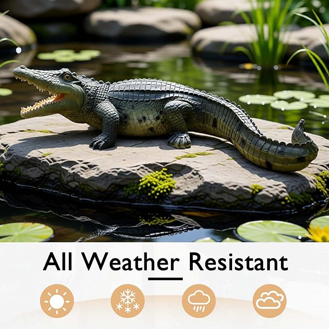 23.2" Large Crocodile Statue for Garden, Outdoor Sculpture, Animal Decor for Yard Porch Entryway Patio Living Room (Large, Crocodile)