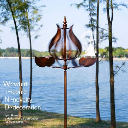 Tulip Wind Spinners Outdoor - Large Metal Wind Sculptures & Spinners for Yard Garden, Kinetic Windmill Decor for Yard Lawn Patio (24" W x 75" H)