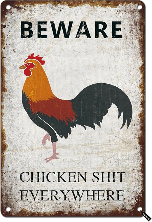 Beware Chicken Shit Everywhere Vintage Metal Sign Retro Wall Decor for Chicken Coop Farmhouse Wall Decor Funny Coop Garden Man Cave Farm Outdoor Decorations Chicken Coop Accessories 12x8 Inch