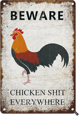 Beware Chicken Shit Everywhere Vintage Metal Sign Retro Wall Decor for Chicken Coop Farmhouse Wall Decor Funny Coop Garden Man Cave Farm Outdoor Decorations Chicken Coop Accessories 12x8 Inch