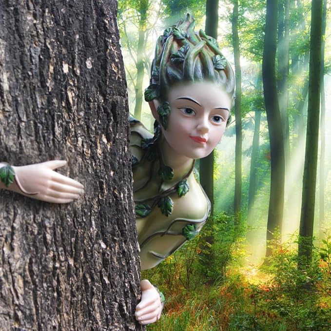 Outdoor Statues Decoration Fairy Tree Hugger Face Sculpture Peeker Courtyard Decoration Fairy Garden Ornament Figurines Art Yard Tree Hugger