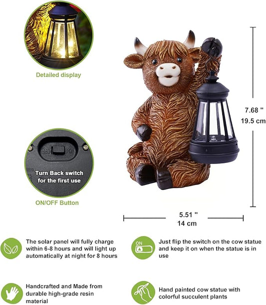 Nacome Highland Cow Statues for Garden Decor: Outdoor Sculptures with Solar Lantern for Clearance Outside Lawn Ornaments Porch Patio Balcony Yard – Birthday Gifts for Women Mom Grandma(Copper)