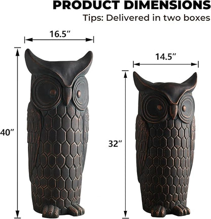 Wallowa Large Outdoor and Indoor Statue, 40"-32" inches Garden Sculptures & Statues, Faux Stone Owl Sculpture Set of 2, Garden Decoration, Large Free Standing Statue for Living Room, Porch, Backyard