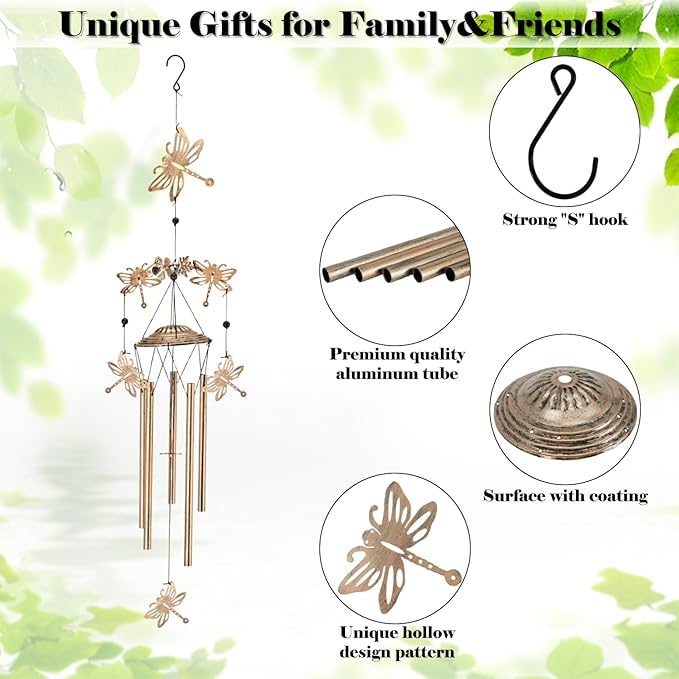 Wind Chimes for Outside Garden Decor - Dragonfly Decorations Wind Chimes, Birthday Gfits for Women, Mom, Grandma, Memorial Gifts, Housewarming Gifts, Yard or Patio Deals