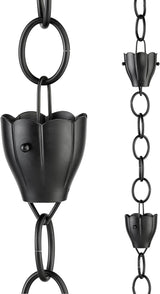 6 Cup Crocus Black Aluminum 8.5 ft. Rain Chain with Gutter Installation Clip by Good Directions