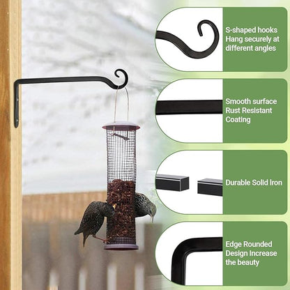 Mkono Plant Hangers Indoor, 10 Inch Metal Plant Bracket, Decorative Wall Hooks for Hanging Plants, Bird Feeder, Flower Basket, Wind Chimes, Home Outdoor Decor, 2 Pack Black