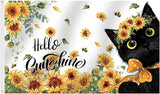 SENSEVEN Spring Summer Sunflowers Black Cat Flags for Outside 3x5 Ft, Summer Bees Yard Flag, Cute Kitten Hello Sunshine Floral Flag Seasonal Welcome Outdoor Banner for Porch Farmhouse Decor