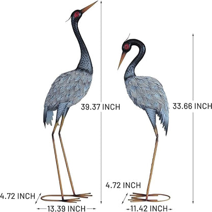 Metal Crane Statue Garden Decor, Heron Statue Yard Art for Outdoor Patio Lawn Backyard Pool Front Porch Decor, Bird Garden Sculpture & Statues, Set of 2, Spring & Summer Decorations