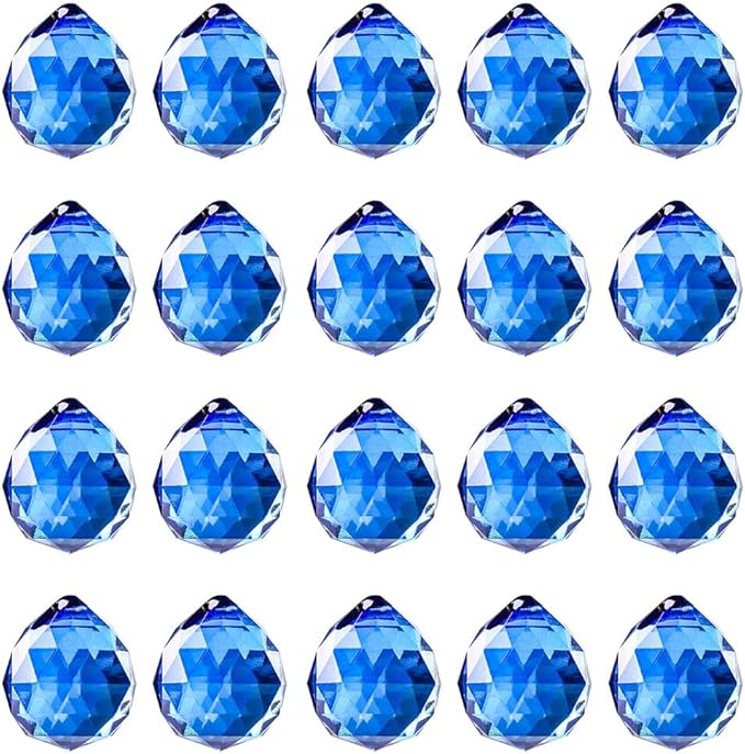 20pcs DIY Crystal Prism Suncatcher for Windows Hanging, 20mm Clear Glass Crystal Sun Catcher Beads Pendants Maker Balls for Indoor Outdoor Garden Feng Shui Home Decor Blue