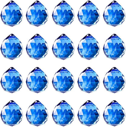 20pcs DIY Crystal Prism Suncatcher for Windows Hanging, 20mm Clear Glass Crystal Sun Catcher Beads Pendants Maker Balls for Indoor Outdoor Garden Feng Shui Home Decor Blue