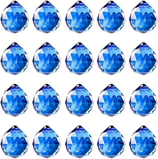 20pcs DIY Crystal Prism Suncatcher for Windows Hanging, 20mm Clear Glass Crystal Sun Catcher Beads Pendants Maker Balls for Indoor Outdoor Garden Feng Shui Home Decor Blue