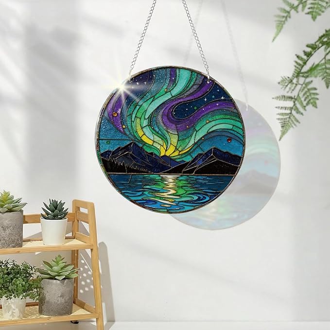 Artistic Colorful Acrylic Suncatcher, Indoor Window Wall Art, Galaxy Mountain River Acrylic Window Hanging, Housewarming Gift, Birthday Gift Idea for Women Men