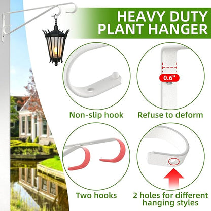 Plant Hangers Outdoor，2 Pack 15.4 Inch Hanging Plant Hooks,Heavy Duty Wall Plant Hanger,Plant Hanger Bracket for Bird Feeders, Planters, Lanterns, Wind Chimes, Wihte