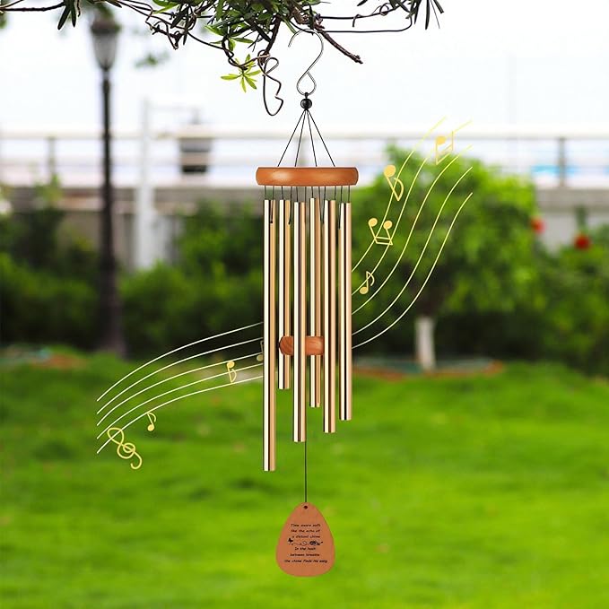 Aluminium Wind Chimes, 26" Wooden Sympathy Wind Chimes, Memorial Wind Chime for Loss of Loved One, Wind Tubes of Sympathy Gift, for Home Decor Outdoor Garden Patio(Golden)