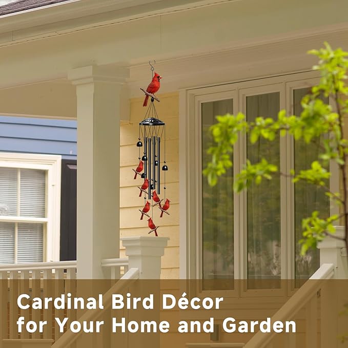 Cardinal Wind Chimes for Outside, Cardinal Gifts for Women/Men/Mother/Father, Metal Windchimes for Birthday/Christmas/Thanksgiving, Cardinal Decor for Patio, Garden,Yard, Home