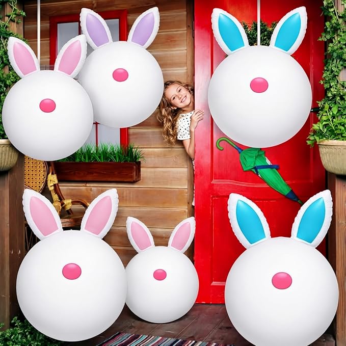 Jetec 6 Pcs 24 Inch Pastel Easter Inflatable Bunny Butt Decorations Outdoor Giant Hanging Inflatable Bunny Blow up PVC Balloon Ornaments Easter Decor for Yard Lawn Garden Front Door Porch