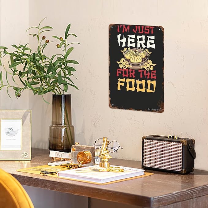 Vintage Metal Tin Sign I'm Just Here For The Food Chinese Year Dumplings Cny 2023 The Year Of The Rabbit Chinese Year 8x12 Inches Retro Wall Decor for Home,Garden,Patio,Office,Kitchen,Bedroom