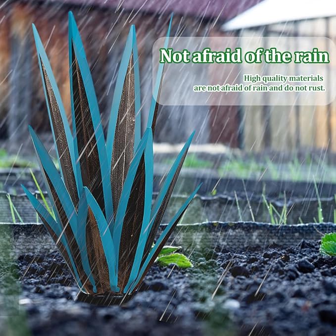 Large Tequila Rustic Sculpture, Wind Resistant Metal Agave Plants Garden Art for Outdoor Home Decor, DIY Hand Painted Metal Agave Yard Sculpture Statue Garden Lawn Ornament Gift (1, Blue)