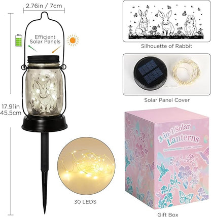 Bunny Gifts for Women/Men Bunny Lovers Solar Lantern Mom Birthday, Mothers Day, Christmas Gifts, Animal Solar Lantern Garden Decoration Lights Outside for Yard, Patio,Backyard,Porch, Torches