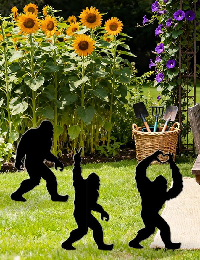 3 Pack Metal Big Foot Sasquatch Gifts, Weather-Proof Bigfoot Garden Decor Silhouette Sculptures & Statues Stakes Sign Art for Outdoor Lawn, Patio, Flower Beds, Ideal Gardening & Country Gifts