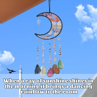 Crystal Wind Chimes, Dreamocean 7 Chakra Dream Catchers Moon Tree of Life Dream Catcher Suncatcher Prisms Hanging Window Wall Decor Yoga Meditation Gifts for Adults Girls
