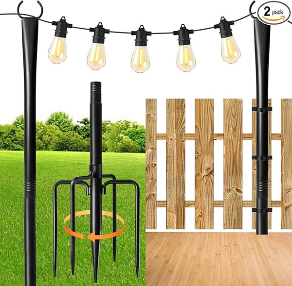 MuliVid 2 Pack 10FT Lighting Hanging Pole for Outside, Waterproof Hardened Metal Outdoor String Light Poles for Patio, Garden, Bistro, Wedding, Parties