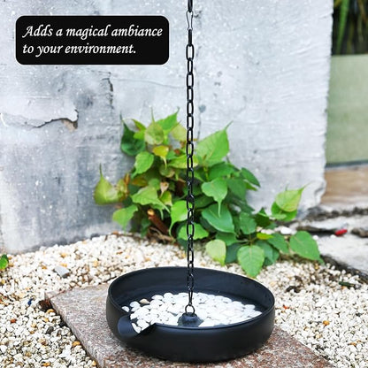 Rain Chain Anchoring Basin, Metal Bowl for Rain Chain Downspout Gutters, Black Rain Chain Basin of Chain Display for Outdoor Garden, Lawn and Patio Water Feature, 10.23 inch Diameter, 2 Inches High