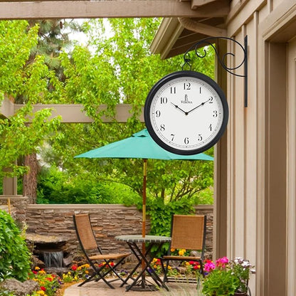 Large Metal Double Sided Wall Clock 13.4" - Decorative Indoor Outdoor Double Sided Clock - Easy to Read, Hanging Train Station Style for Patio, Garden, Office - Antique Style Outside Corner Wall Decor
