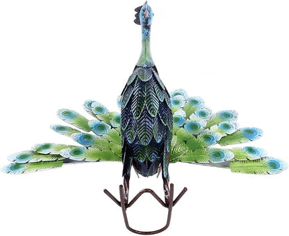 Metal Peacock Statue, Realistic Peacock Sculpture with Intricate Feather Details, Weatherproof Iron Garden Decor for Outdoor Lawn or Indoor Living Room Display