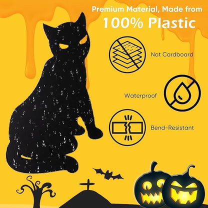 6 Pack Halloween LED Glowing Eyes Black Cat Glow in The Dark with Lights Outdoor Outside Halloween Decorations Scary Yard Signs Garden Decor Lawn for Pathway Stake Thickened Silhouette