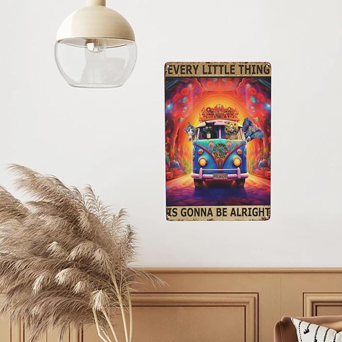 Hippie Wall Art Decor - Retro Metal Signs - Boho Garden Gifts - Funny Bathroom Sign - Vintage Life Quotes - Psychedelic Sunflower Girl - Elephant & Dog Art - Man Cave - Dining Room - 8x12 inches