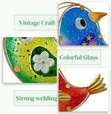 HONGLAND Garden Decor, Set of 3 Funny Metal & Glass Bird Statues for Indoor Outdoor, Colorful Yard Art with Hand-Painted Glass, Gift for Home Garden Decorations
