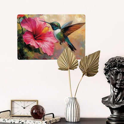 Cafemira Bird &Hibiscus flower Metal tin sign,home Art Decor poster,Wall Decoration Tinplate plaque,for living room,cafe,Bedroom,Garden,Yard,Patio,8x12 Inch,gift for friend family,easy to hang