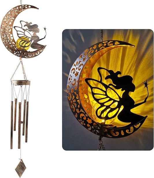 JOBOSI Moon Fairy Wind Chimes, Solar Wind Chime, Gifts for Mom, Women, Grandma, Garden Courtyard Lawn Decoration Gifts,Thanksgiving Gift
