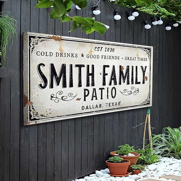 Tailored Canvases Outdoor Patio Sign - Personalized Patio Wall Canvas Art Decor for Backyard, Pool, Deck, Porch, Bar and Custom Gift Idea for Friends, Family and Couples - Cold Drinks and Great Times