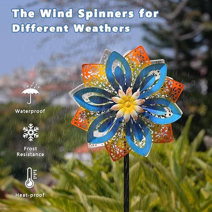 DREAMYSOUL Outdoor Metal Wind Spinner, 13 Inches Dia Hollow Pattern Wind Mills, Kinetic Wind Spinners for Yard Garden Outside Patio Lawn Decor