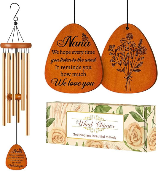 Nana Gifts, Birthday Gifts for Nana from Grandkids, Nana Wind Chimes, Best Grandma Present for Birthday Mother's Day Christmas Thanksgiving - with We Love You